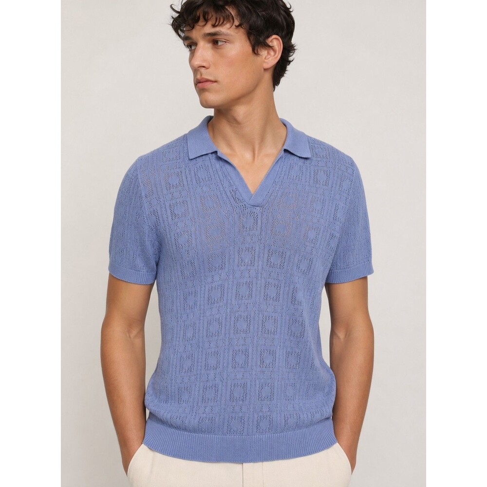 Hollister California Blue Knitted Polo Sweater Men’s Small Short Sleeve Y2K